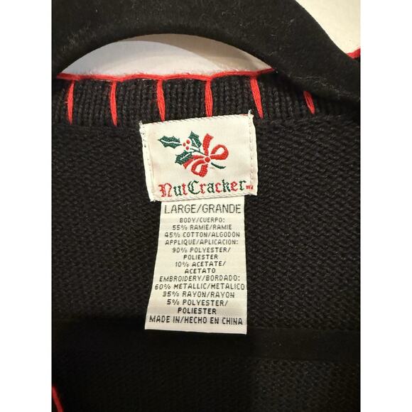 VTG Nutcracker Black Christmas Sweater Vest Buttoned Size Large Santa Candy Cane - Picture 10 of 10